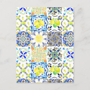 Cartão Postal Maiolica Portuguesa Azulejo Mediterrâneo Limão