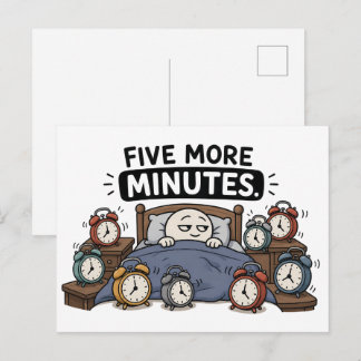 Cartão Postal Mais Cinco Minutos – Meme Engraçado de Despertador