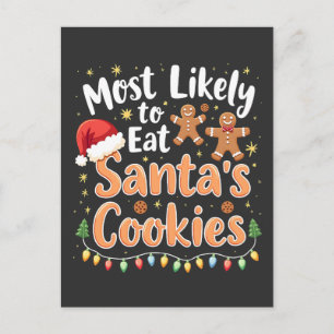Cartão Postal Mais propensa a comer cookies Santa Hat de Papais