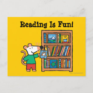 Cartão Postal Maisy e uma prateleira de livros