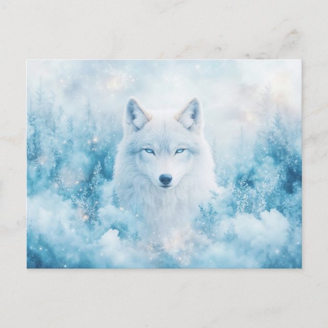 Cartão Postal Majestic White Wolf in Icy Winter Forest (Frente)
