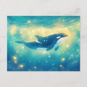 Cartão Postal Majestoso Jardim Oceânico Ensolarado da Orca