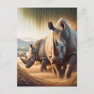 Cartão Postal Majestoso Rhinos: Uma Grace dos Campos