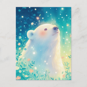 Cartão Postal Majestoso Urso Polar Branco no Jardim Reluzente