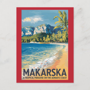 Cartão Postal Makarska Croácia Viagem Art Vintage