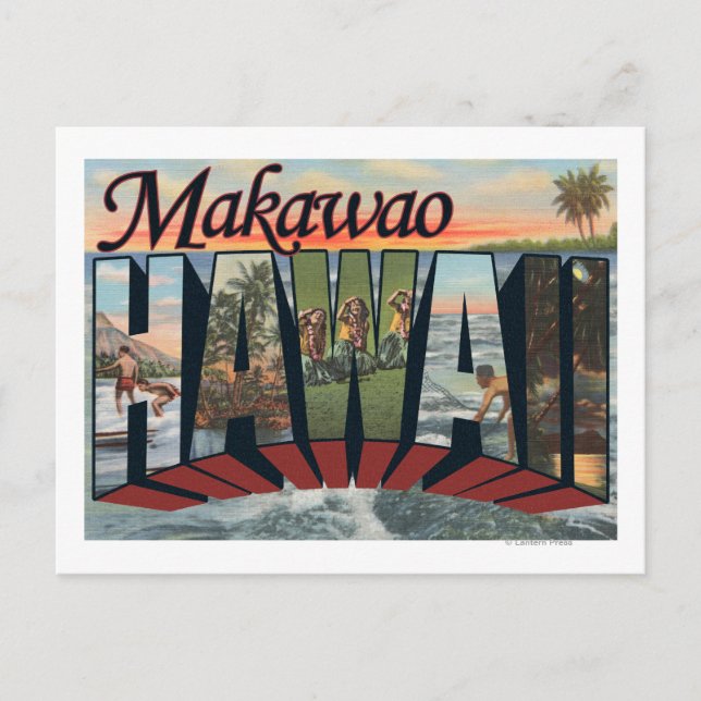 Cartão Postal Makawao, Havaí - Cenas com Letras Grandes (Frente)