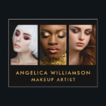 Cartão Postal Makeup Artist 3 Photo Business Dourado<br><div class="desc">Cartão-postal para a Implantação do Artista 3 Fotografia Dourada e Black Business</div>