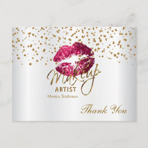 Cartão Postal Makeup Artist Hot Pink Lábios em Branco