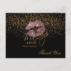 Cartão Postal Makeup Artist Pink Rose Lábios em preto