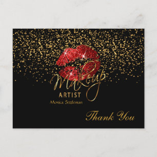 Cartão Postal Makeup Artist Red Lábios em Preto