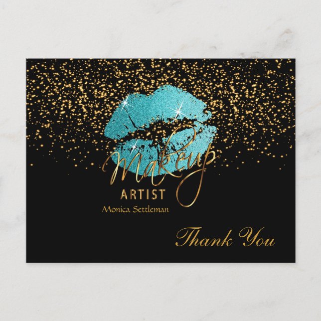 Cartão Postal Makeup Artist Teal Lábios em Preto (Frente)