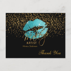 Cartão Postal Makeup Artist Teal Lips on Black