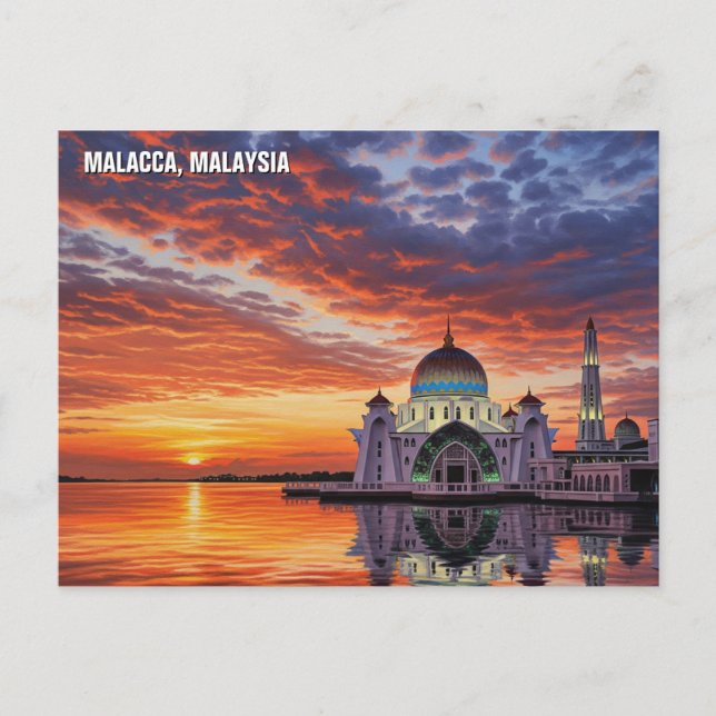 Cartão postal Malacca Straits Mesquita Malásia (Frente)