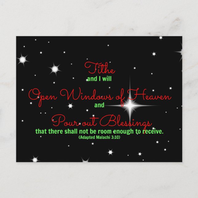 Cartão Postal Malachi Bíblia verse Tithe e eu abriremos (Frente)