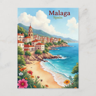 Cartão Postal Málaga Espanha Pintura Aquarela Viagem aquarela