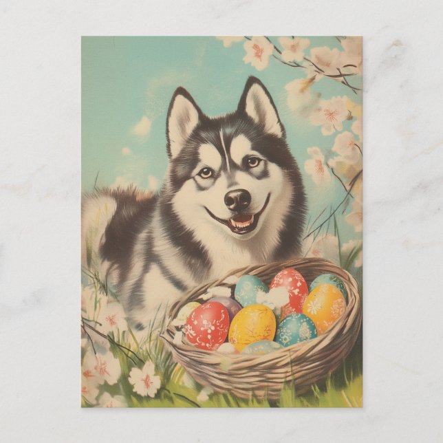 Cartão Postal Malamute Vintage Páscoa (Frente)