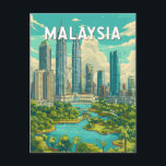 Cartão Postal Malaysia Illustration Travel Art Vintage<br><div class="desc">Malaysia retro vector travel design. From Kuala Lumpur’s skyline and the cultural charm of Penang to the pristine beaches of Langkawi and wildlife-rich Borneo, Malaysia offers an unforgettable mix of nature, culture, and adventure.</div>