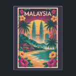 Cartão Postal Malaysia Landscape Illustration Travel Art Vintage<br><div class="desc">Malaysia retro vector travel design. From Kuala Lumpur’s skyline and the cultural charm of Penang to the pristine beaches of Langkawi and wildlife-rich Borneo, Malaysia offers an unforgettable mix of nature, culture, and adventure.</div>