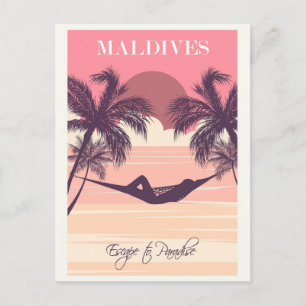Cartão Postal Maldivas Pink Vintage Beach Viagem
