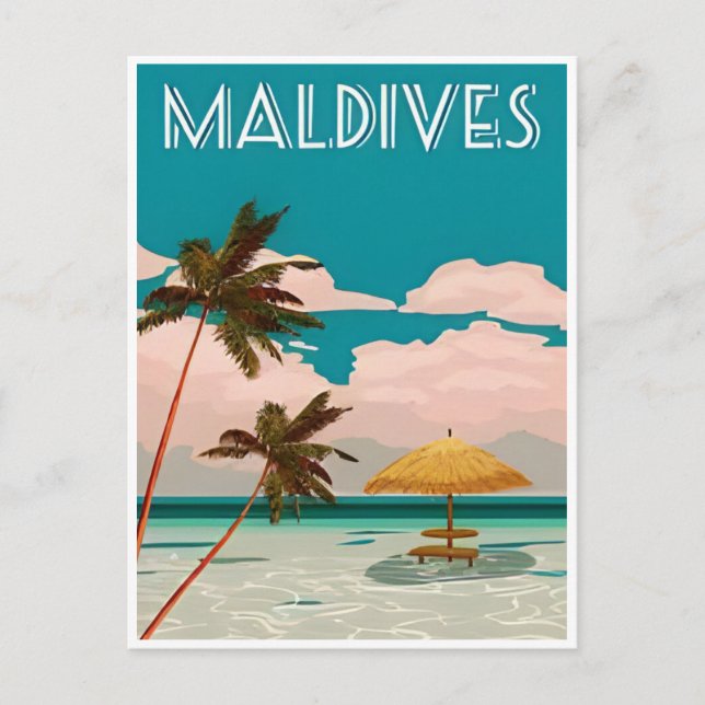 Cartão Postal Maldivas Vintage Tropical Beach Ocean Viagem (Frente)