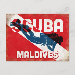 Cartão Postal Maldives Scuba Diver - Blue Retro