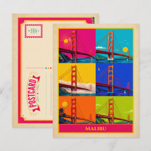 Cartão Postal Malibu Califórnia Golden Gate Bridge Vintage