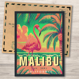 Cartão Postal Malibu California Retro Flamingo Souvenirs 1950