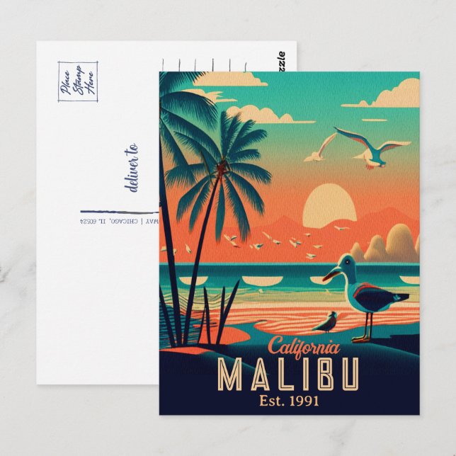 Cartão Postal Malibu California Retro Sunset Souvenirs 1950 (Frente/Verso)