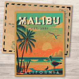 Cartão Postal Malibu California Retro Sunset Souvenirs 1950