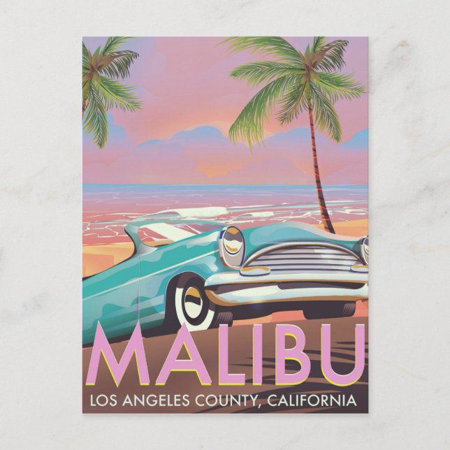 Cartão Postal Malibu, Los Angeles, poster de viagens da Califórn (Frente)