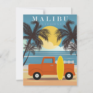 Cartão Postal Malibu, Poster de viagens da Califórnia,