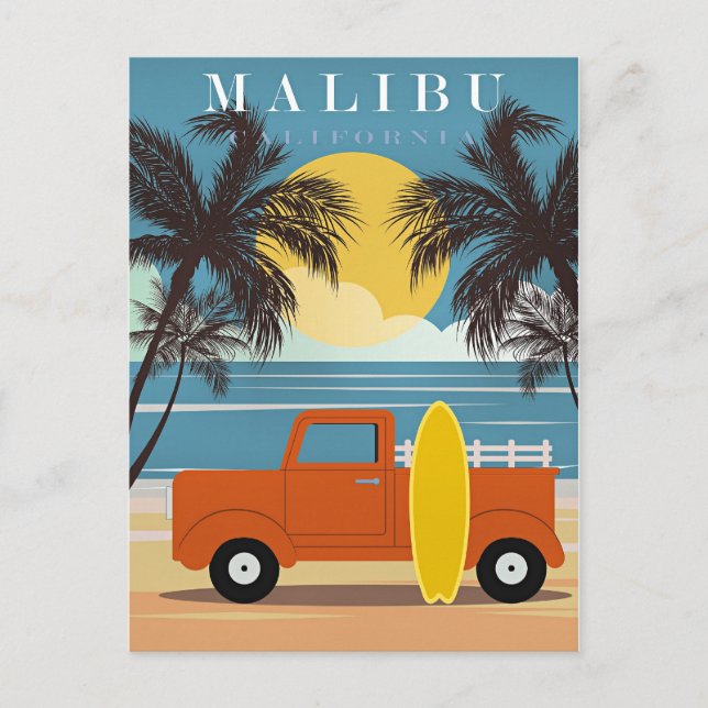 Cartão Postal Malibu, Poster de viagens da Califórnia, (Frente)
