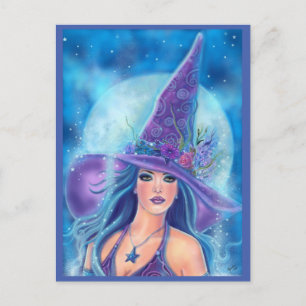 Cartão Postal Mallory Halloween bruxa art por Renee Lavoie