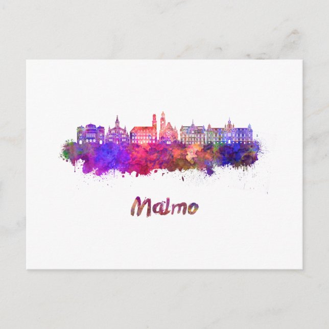 Cartão Postal Malmo skyline em aquarela (Frente)