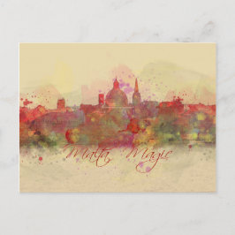 Cartão Postal Malta Valletta Red Coastline Watercolor