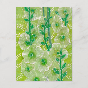 Cartão Postal Malva Rosa Malvas Flores Tons Verde Floral