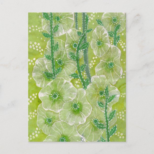 Cartão Postal Malva Rosa Malvas Flores Tons Verde Floral (Frente)