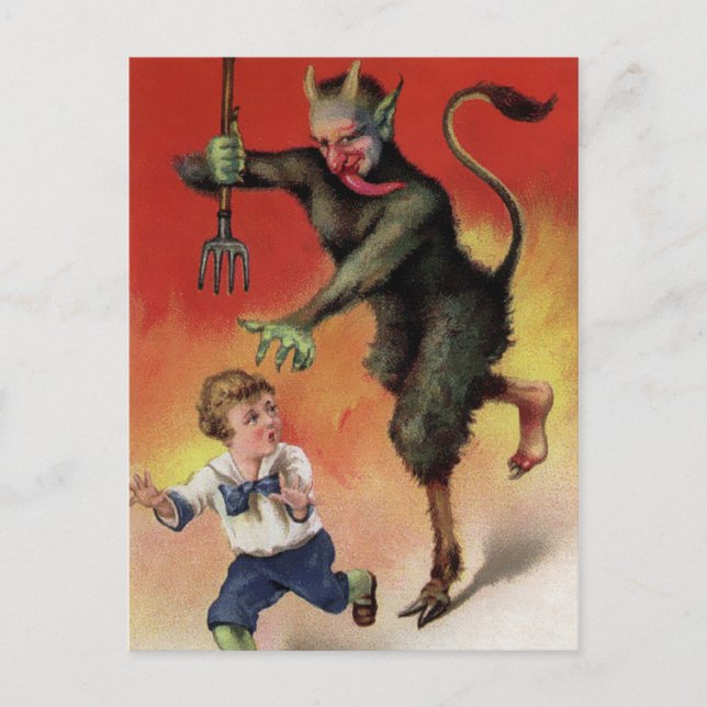 Cartão Postal Malvado Krampus Vintage Atacando (Frente)
