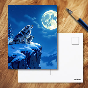 Cartão Postal Mama Wolf e seu Cub Howling na Lua