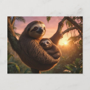 Cartão Postal Mamãe e Baby Sloth