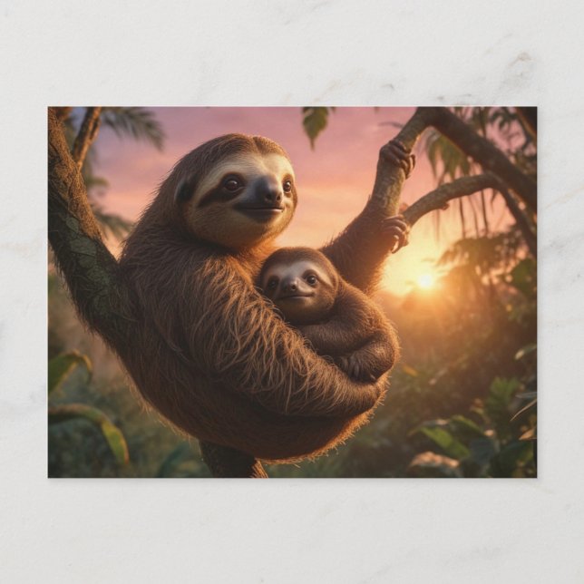 Cartão Postal Mamãe e Baby Sloth (Frente)