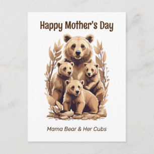 Cartão Postal Mamãe Urso E Seus Filhos - Dia de as mães Feliz