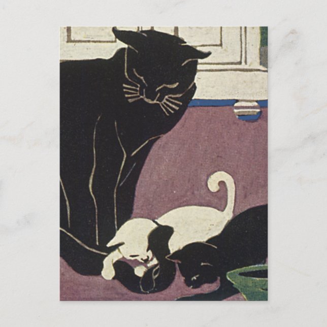 Cartão Postal Mamães Kat e gatinhos (Frente)