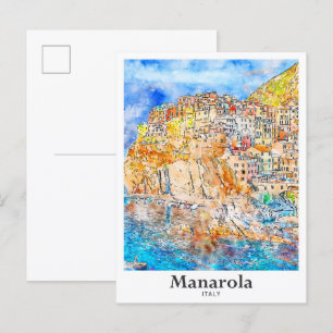 Cartão Postal Manarola Itália Viagem Watercolor