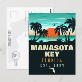 Cartão Postal Manasota Key Florida Retro Sunset Souvenirs 60s