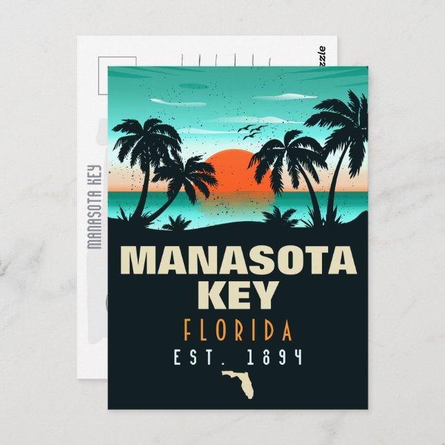 Cartão Postal Manasota Key Florida Retro Sunset Souvenirs 60s (Frente/Verso)
