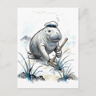 Cartão Postal Manatee Jardineira Prado Costeiro em Tinta Suave I