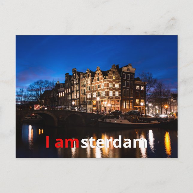 Cartão Postal Manchas de canal de Amsterdã à noite (Frente)