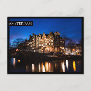 Cartão Postal Manchas de canal de Amsterdã à noite