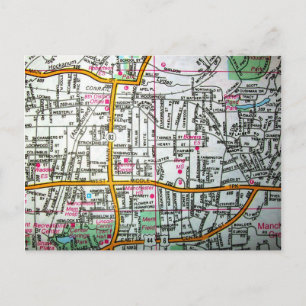 Cartão Postal MANCHESTER, Cartão-postal de Mapa de Vintagem CT